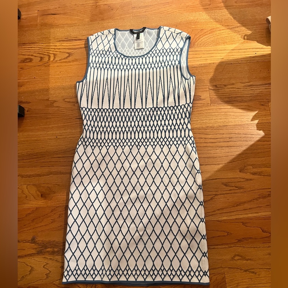 BCBGMaxAzria Blue and White Patterned Maxi Dress